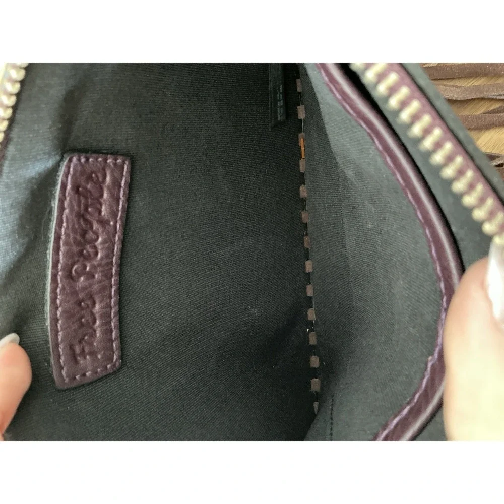 Free People Fringe Leather Wristlet Crossbody Bag‎ Purple Western Boho - Picture 5 of 5